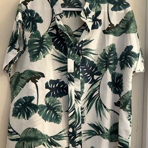 SHEIN Green and White Tropical Blouse